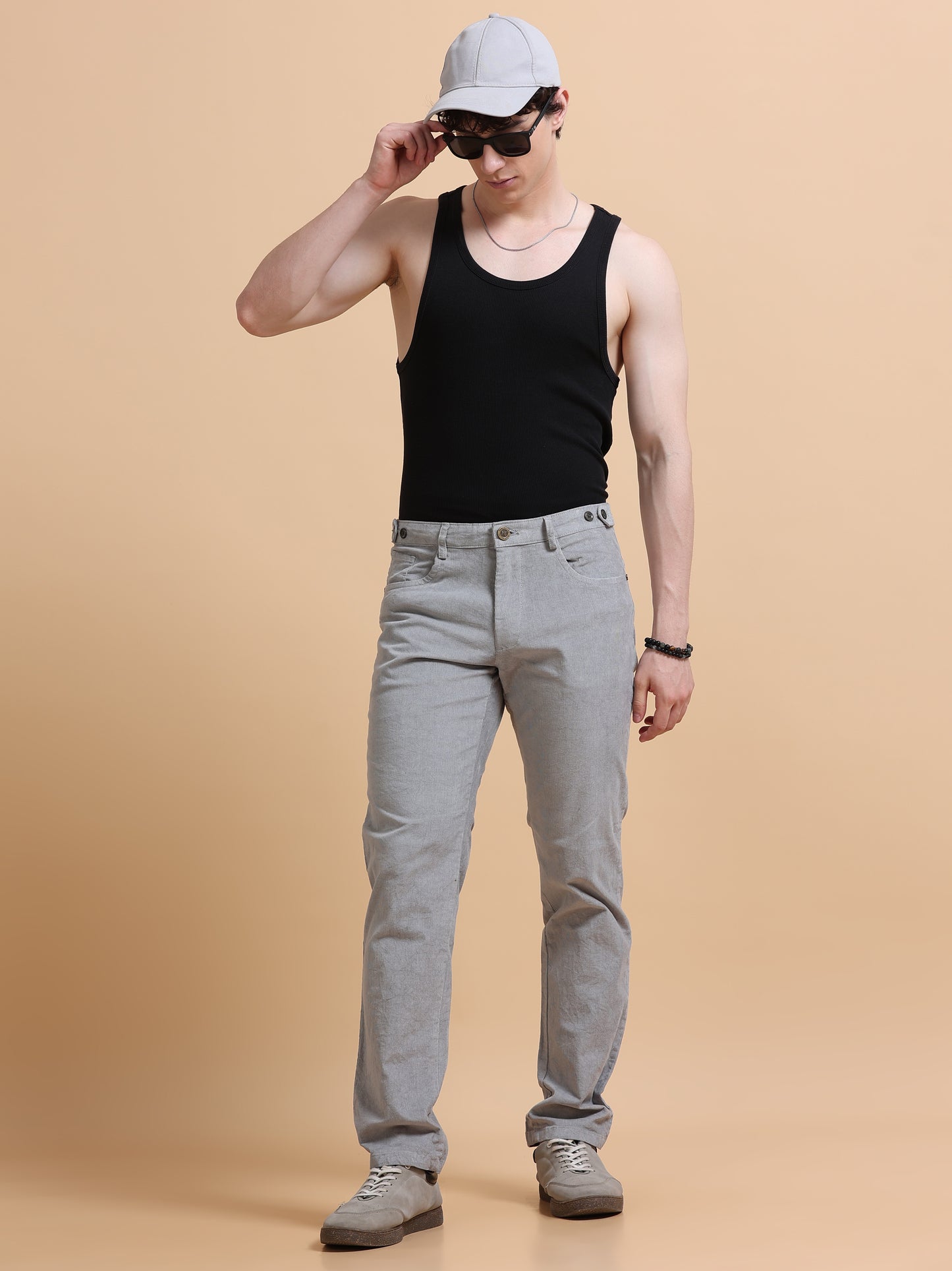 Men Corduroy Trousers-Light Grey
