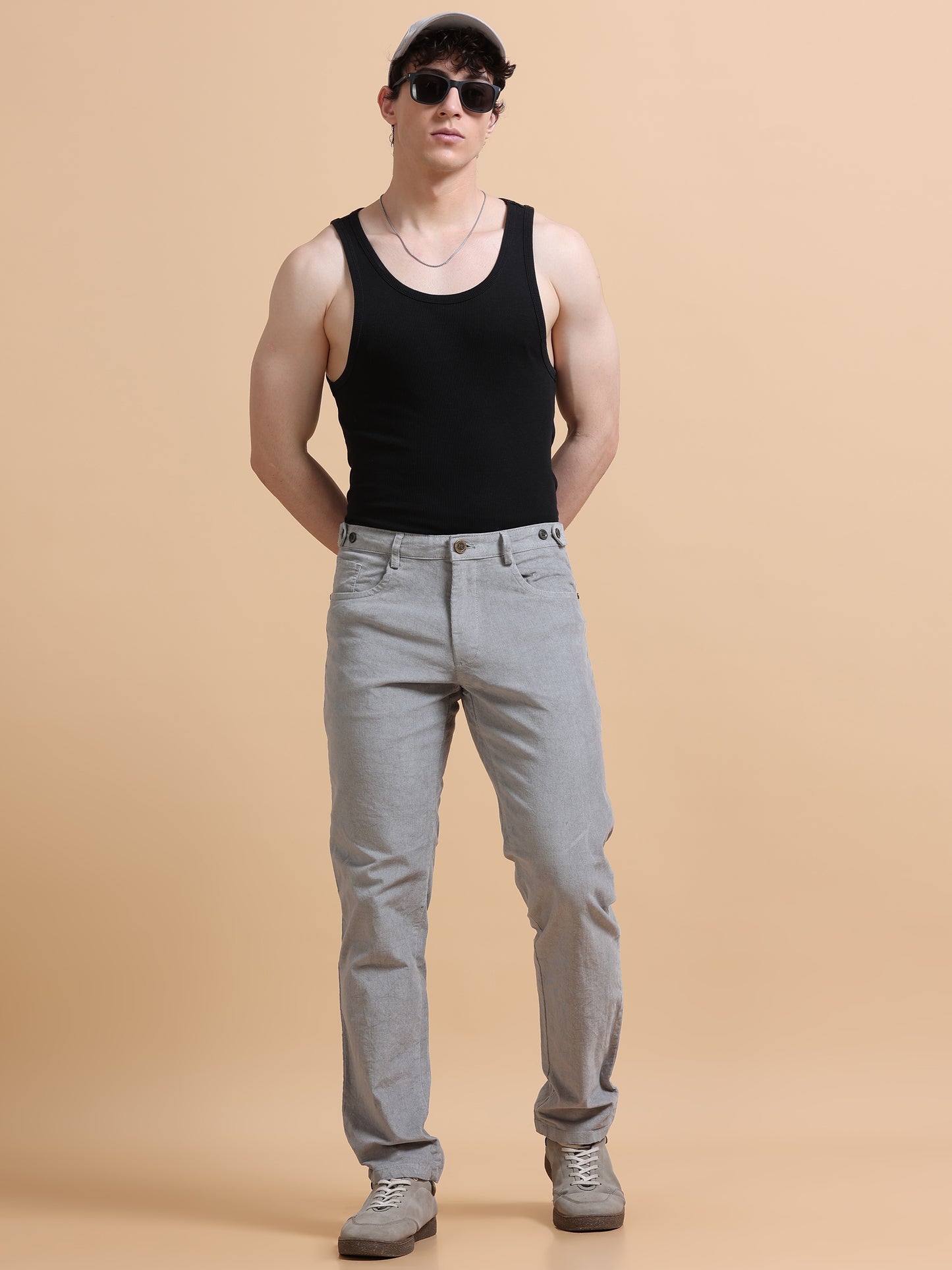 Men Corduroy Trousers-Light Grey