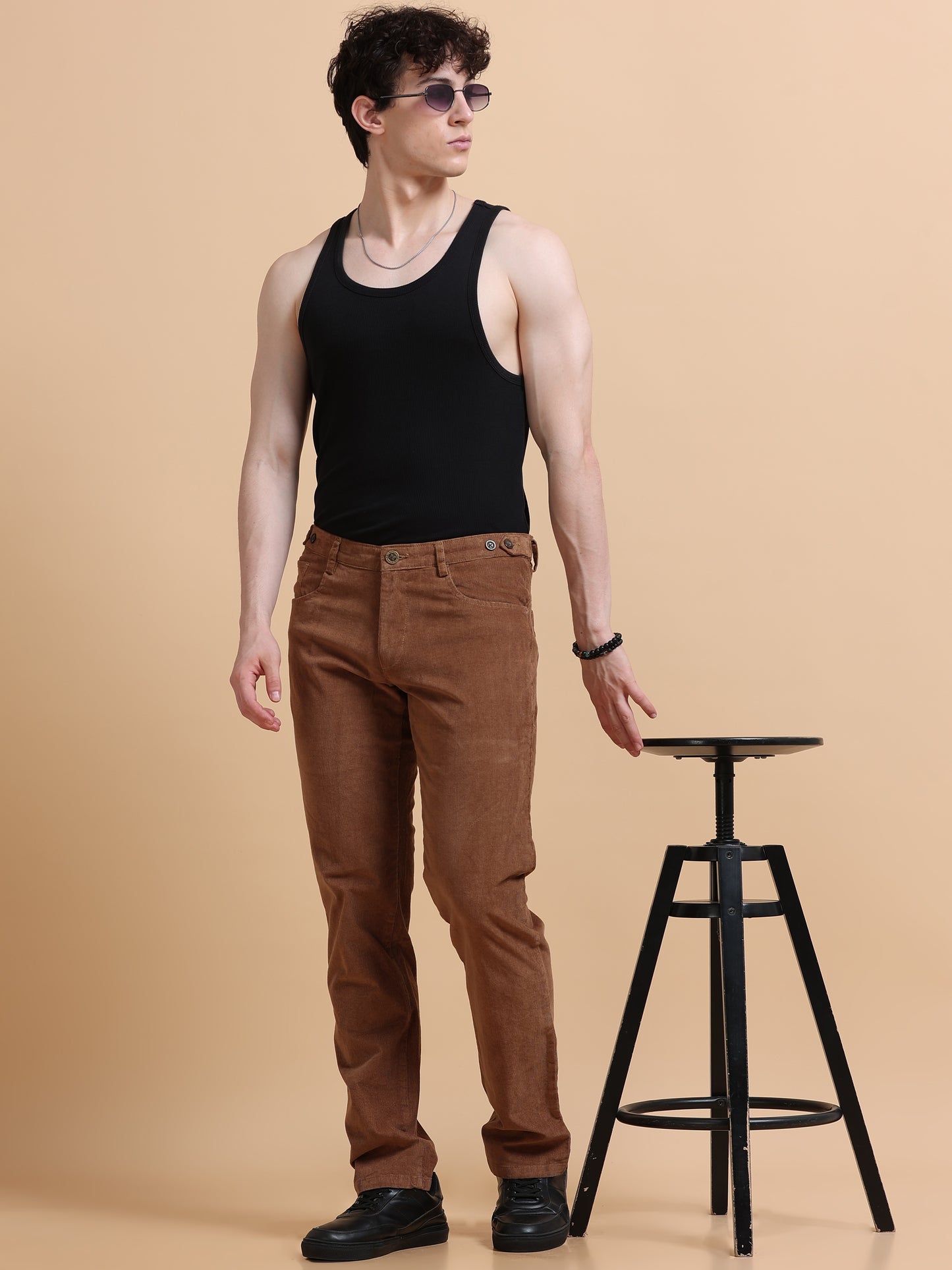 Men Corduroy Trousers-Khaki