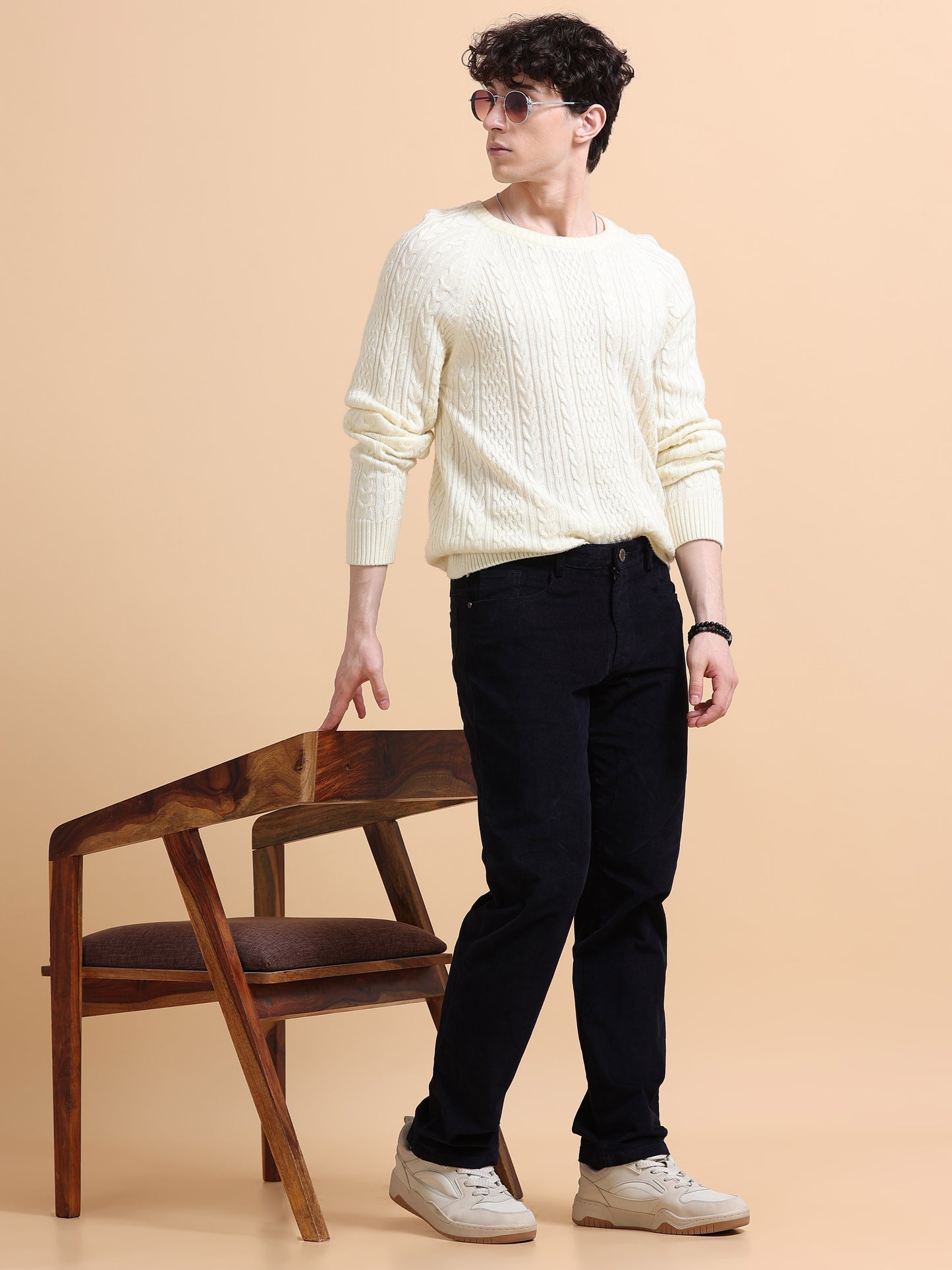 Men Corduroy Trousers-Navy