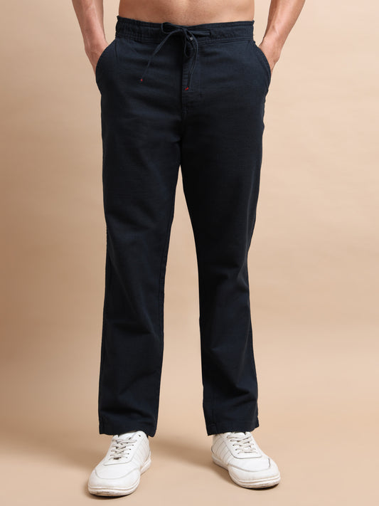 Navy Blue Linen Trousers For Men