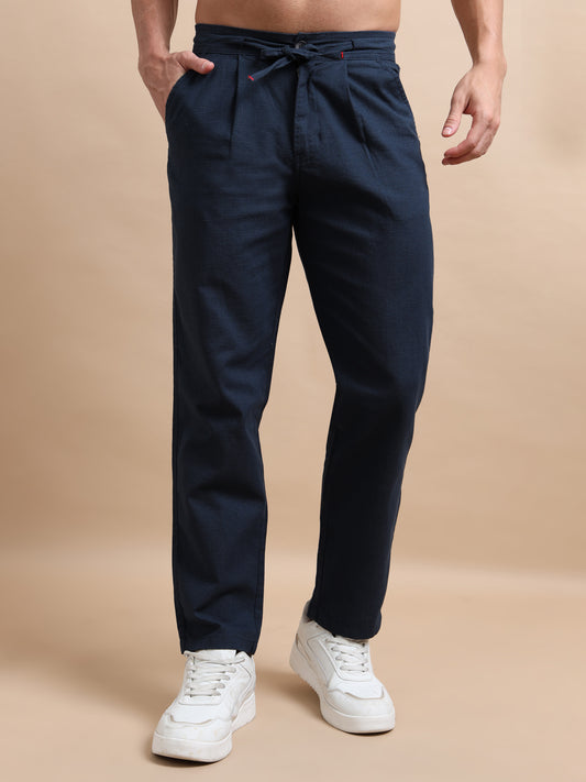 Navy Blue Elite Mens Pleated Trousers