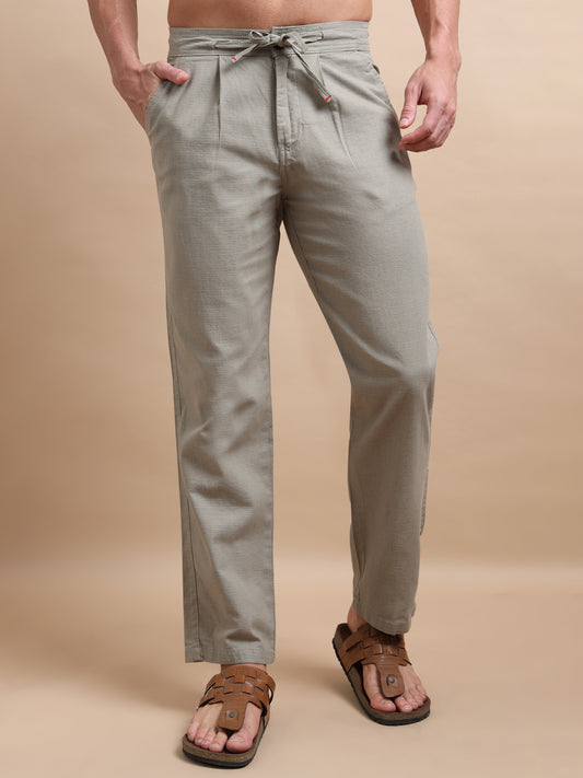 Ash Grey Elite Pleat Relaxed Fit Trousers For Men