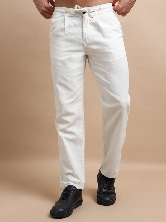 Elite White Pleated Pants For Men