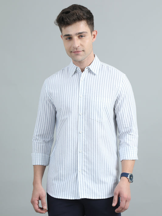 Sky Blue Striped Shirt For Men
