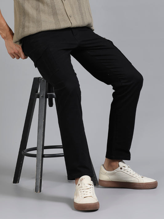 Cotton Lycra Shadow Lock Mens Black Cargos