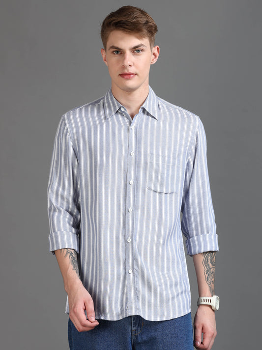 Light Blue and White Striped Shirt for Men