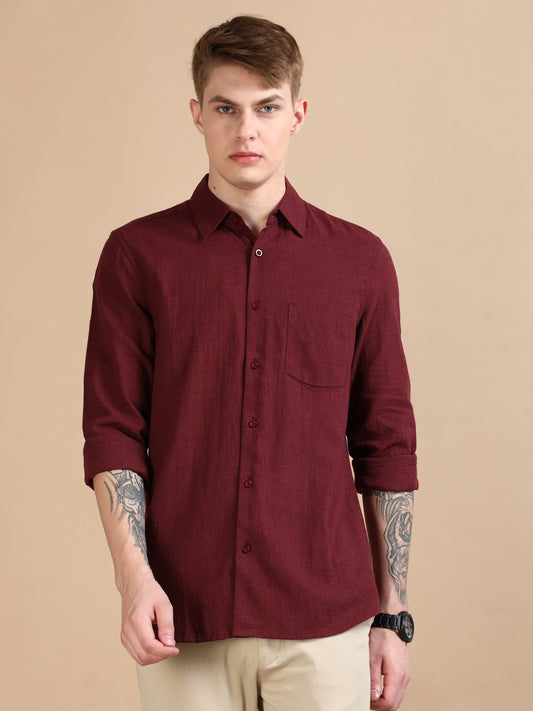 Classic Grey Maroon Solid Colour Shirt For Men