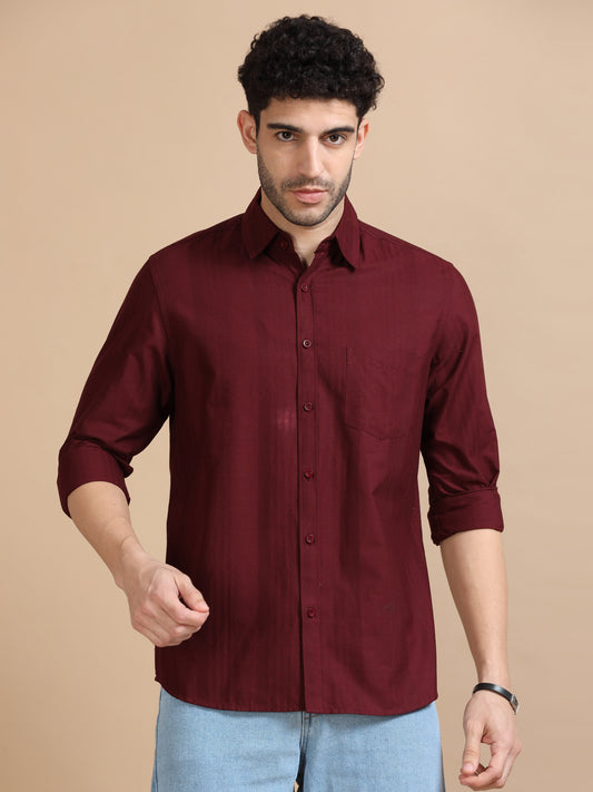 Classic Solid Mens Maroon Shirt