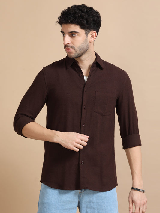 Classic Solid Brown Shirt For Men