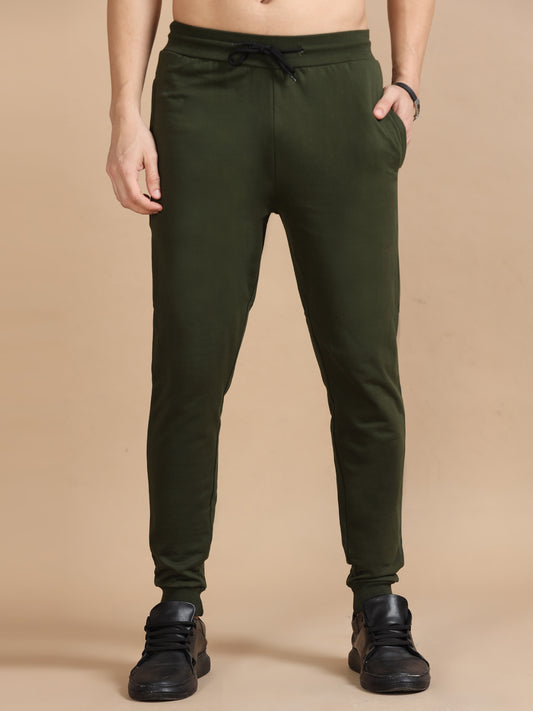 Men Olive Cotton Joggers Pant